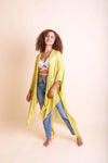 Frayed Trim Kimono Kimono Leto Collection Mustard  