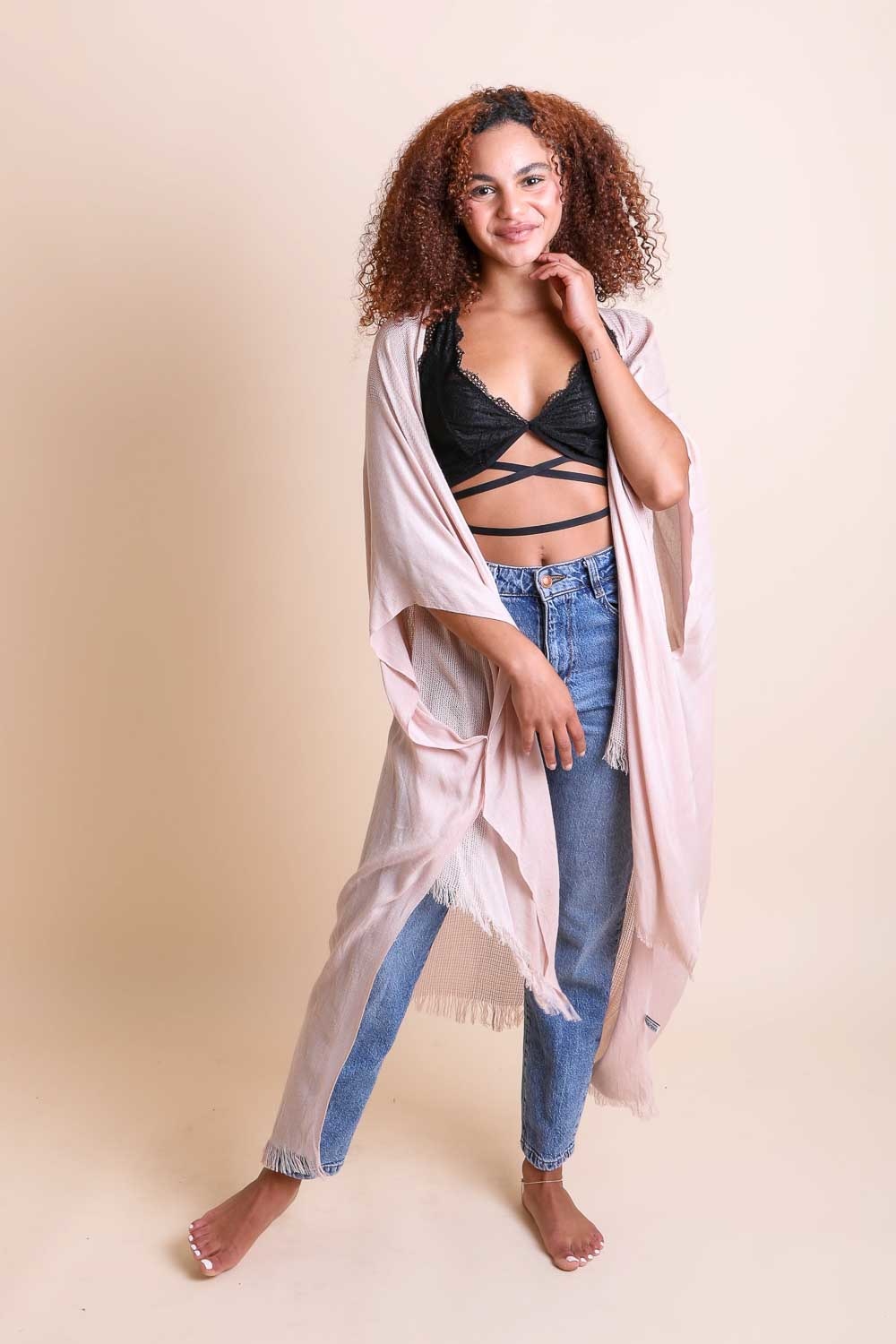 Frayed Trim Kimono - NeoKira Unlimited