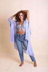 Frayed Trim Kimono Kimono Leto Collection Periwinkle  