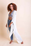 Frayed Trim Kimono Kimono Leto Collection White  