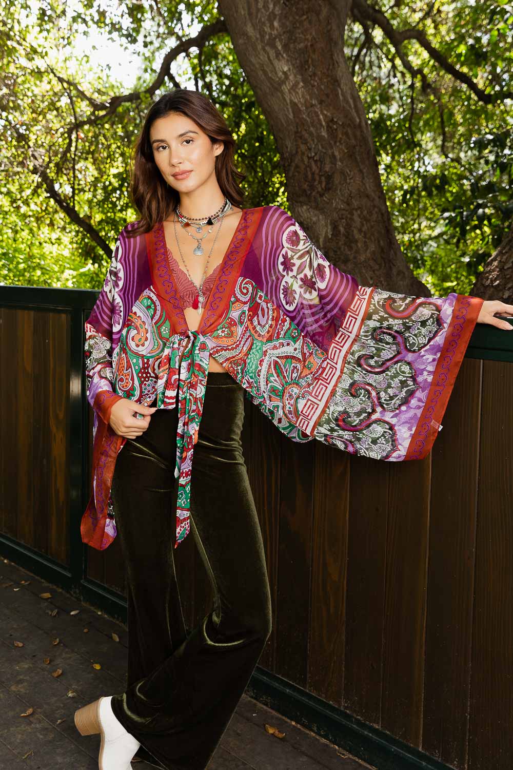 Free Spirit Boho Tie Front Wrap w/ Armholes Kimono Leto Collection One Size Maroon 