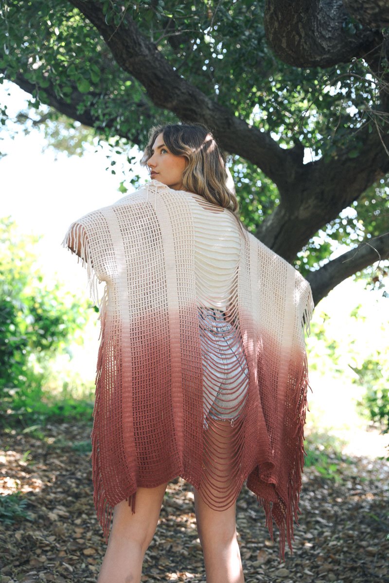 Fringe Boho Style Ombre Ruana Kimono Leto Collection   