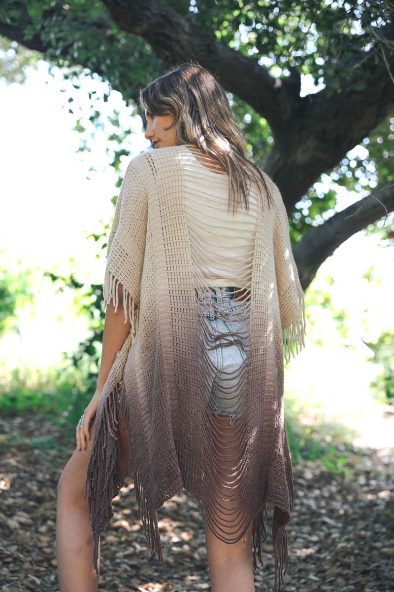 Fringe Boho Style Ombre Ruana Kimono Leto Collection   