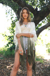 Fringe Boho Style Ombre Ruana Kimono Leto Collection Olive  