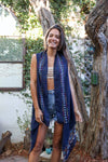 Geometric Embroidered Sleeveless Kimono Kimono Leto Collection Navy  