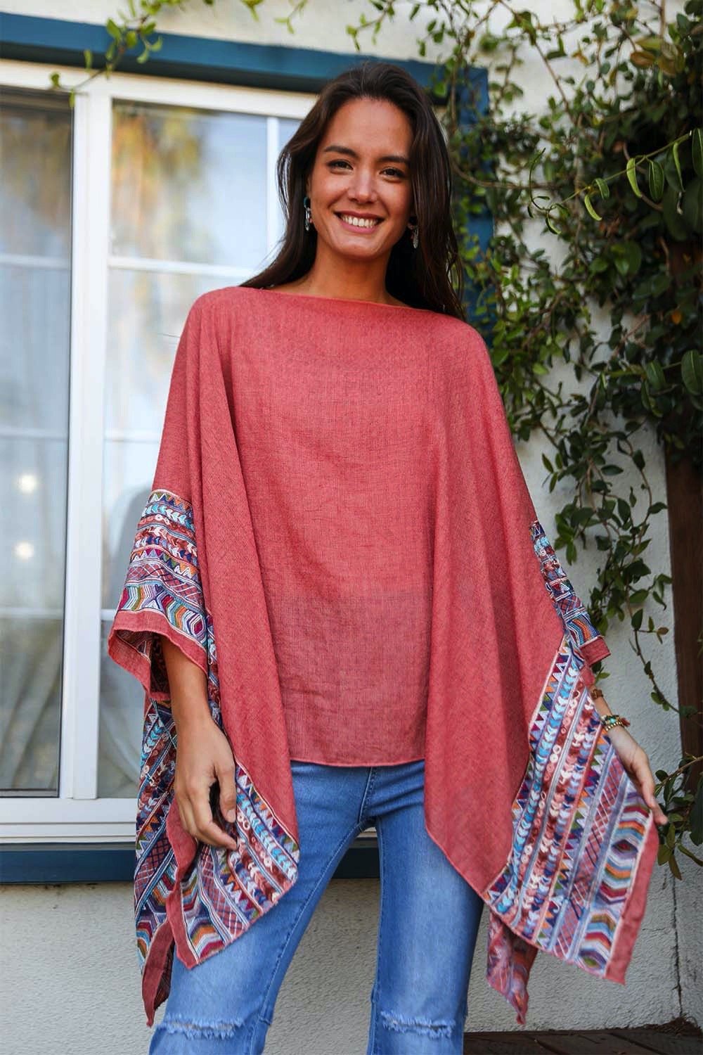 Geometric Embroidered Tunic Kimono Leto Collection Rust  