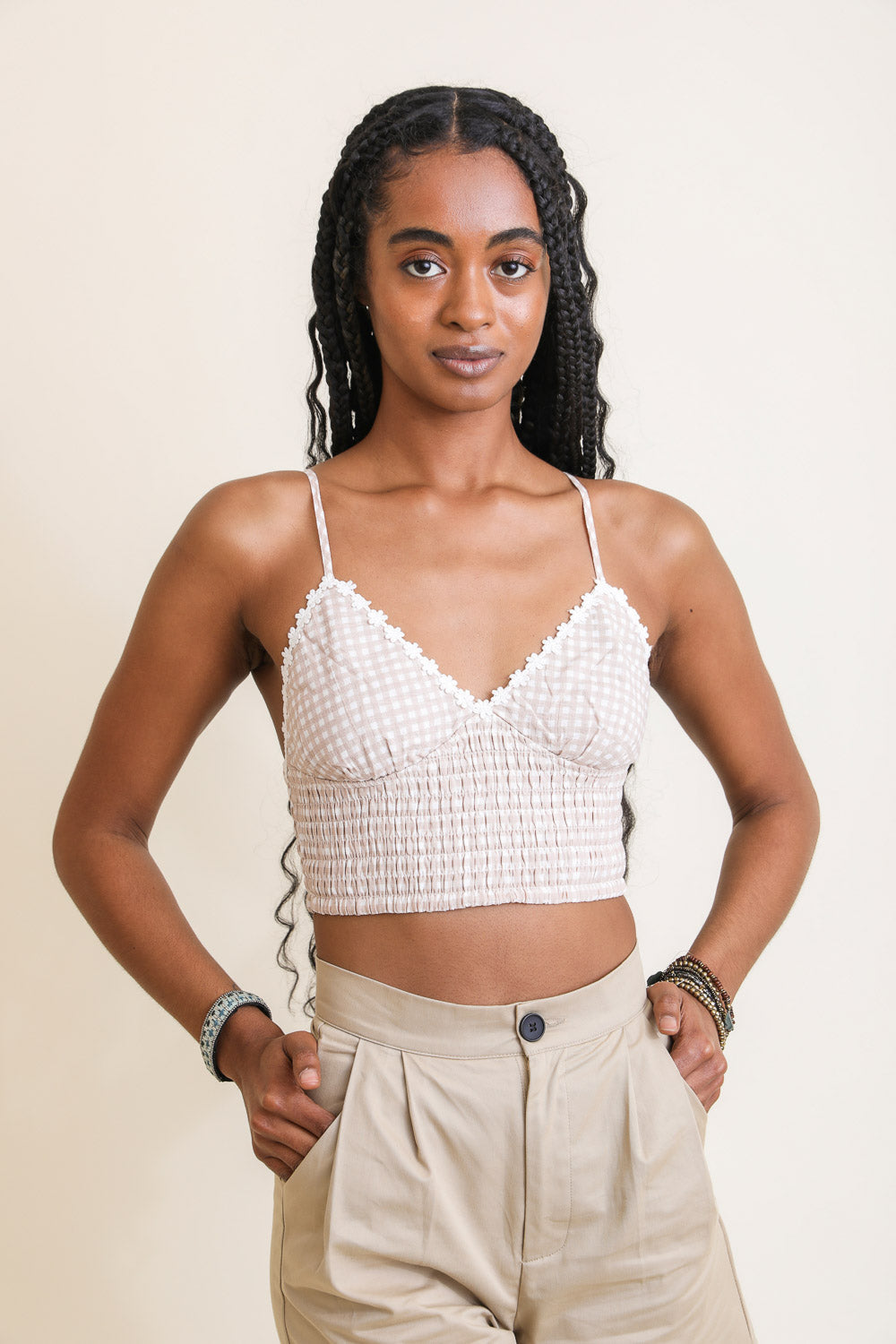Gingham Smocked Bralette - NeoKira Unlimited