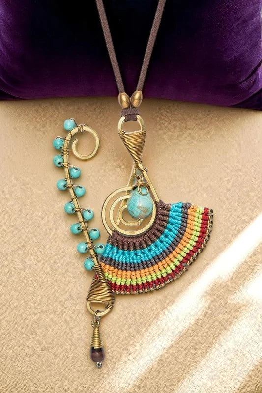 Boho-Chic Handmade Woven Wired Pendant Long Adjustable Necklace - NeoKira Unlimited