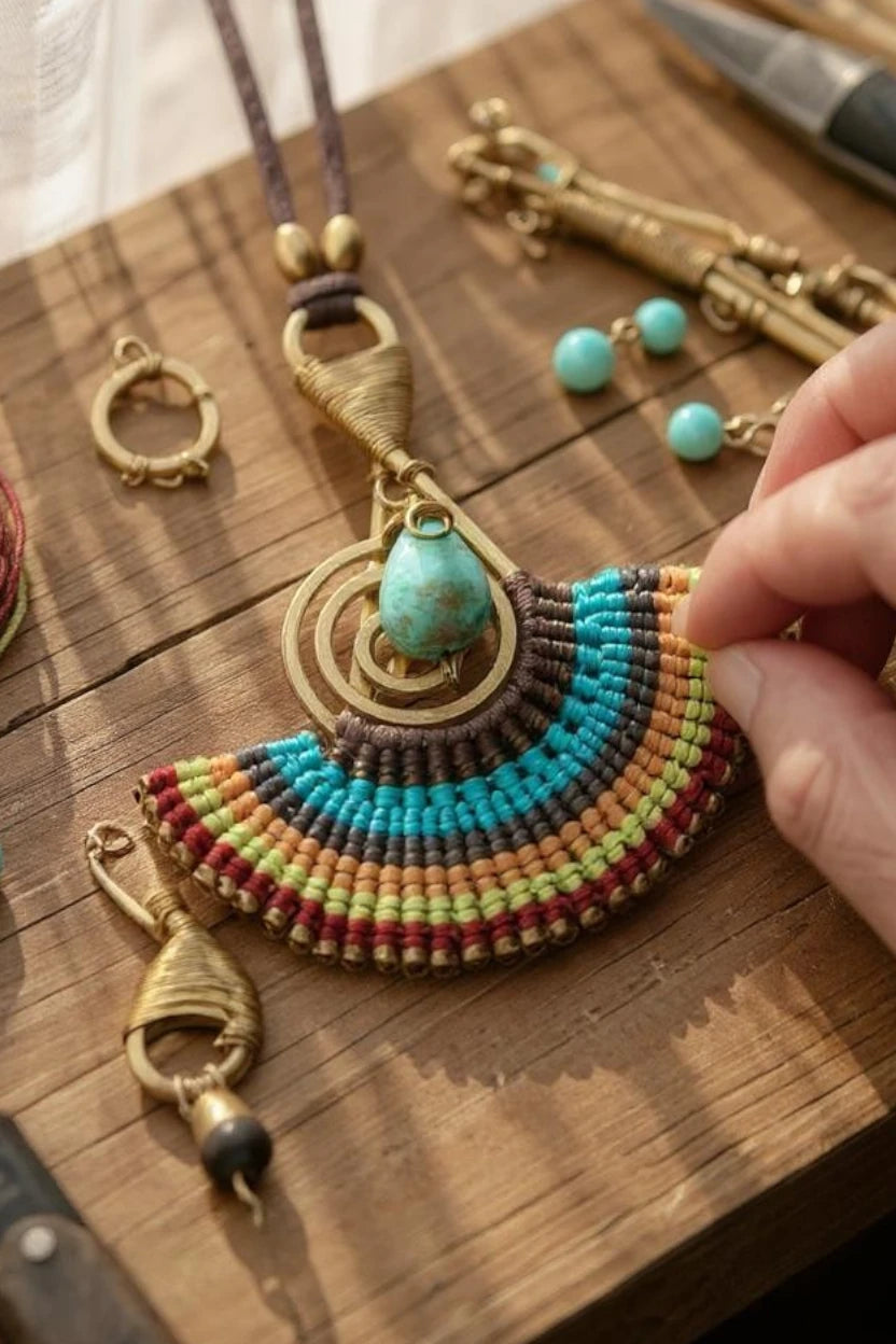 Boho-Chic Handmade Woven Wired Pendant Long Adjustable Necklace - NeoKira Unlimited