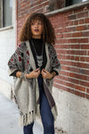 Heather Argyle Knit Ruana Ponchos Leto Collection Oatmeal Argyle  