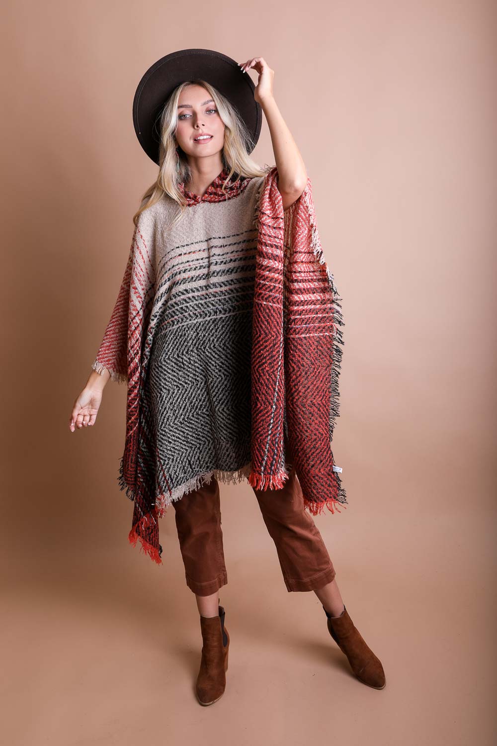 Herringbone Hooded Poncho - NeoKira Unlimited