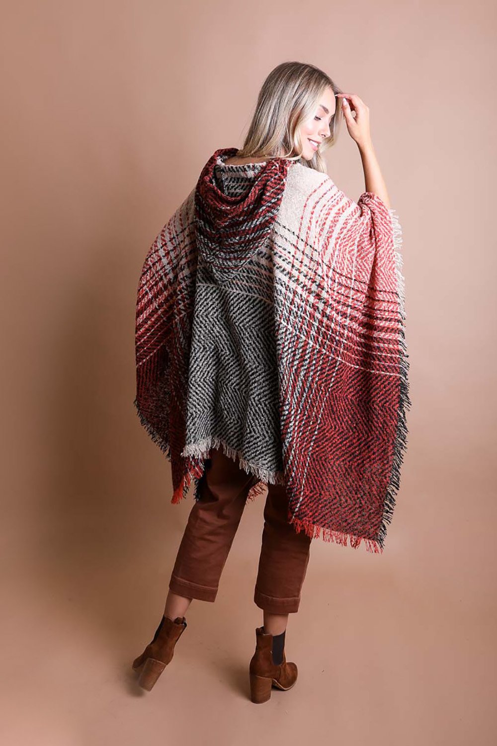 Herringbone Hooded Poncho Ponchos Leto Collection   