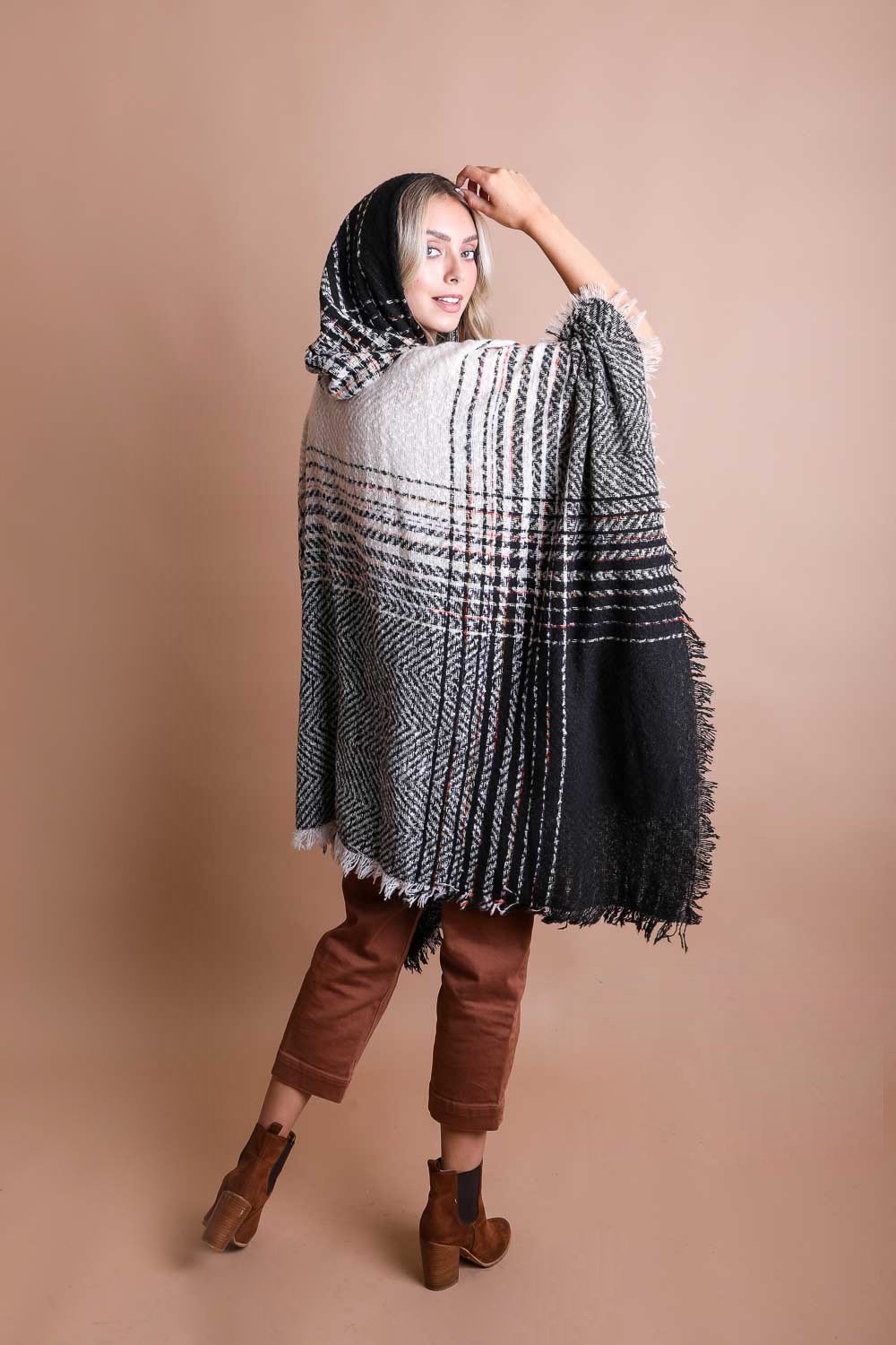 Herringbone Hooded Poncho Ponchos Leto Collection   