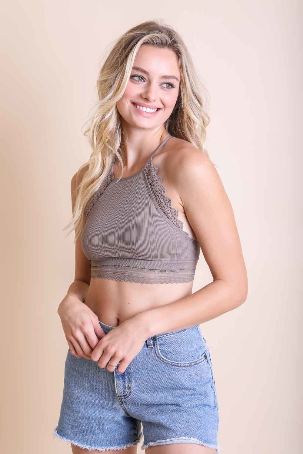 High Neck Crochet Trim Bralette - NeoKira Unlimited
