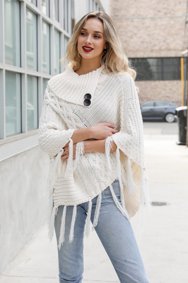 High Neck Poncho Ponchos Leto Collection Ivory  