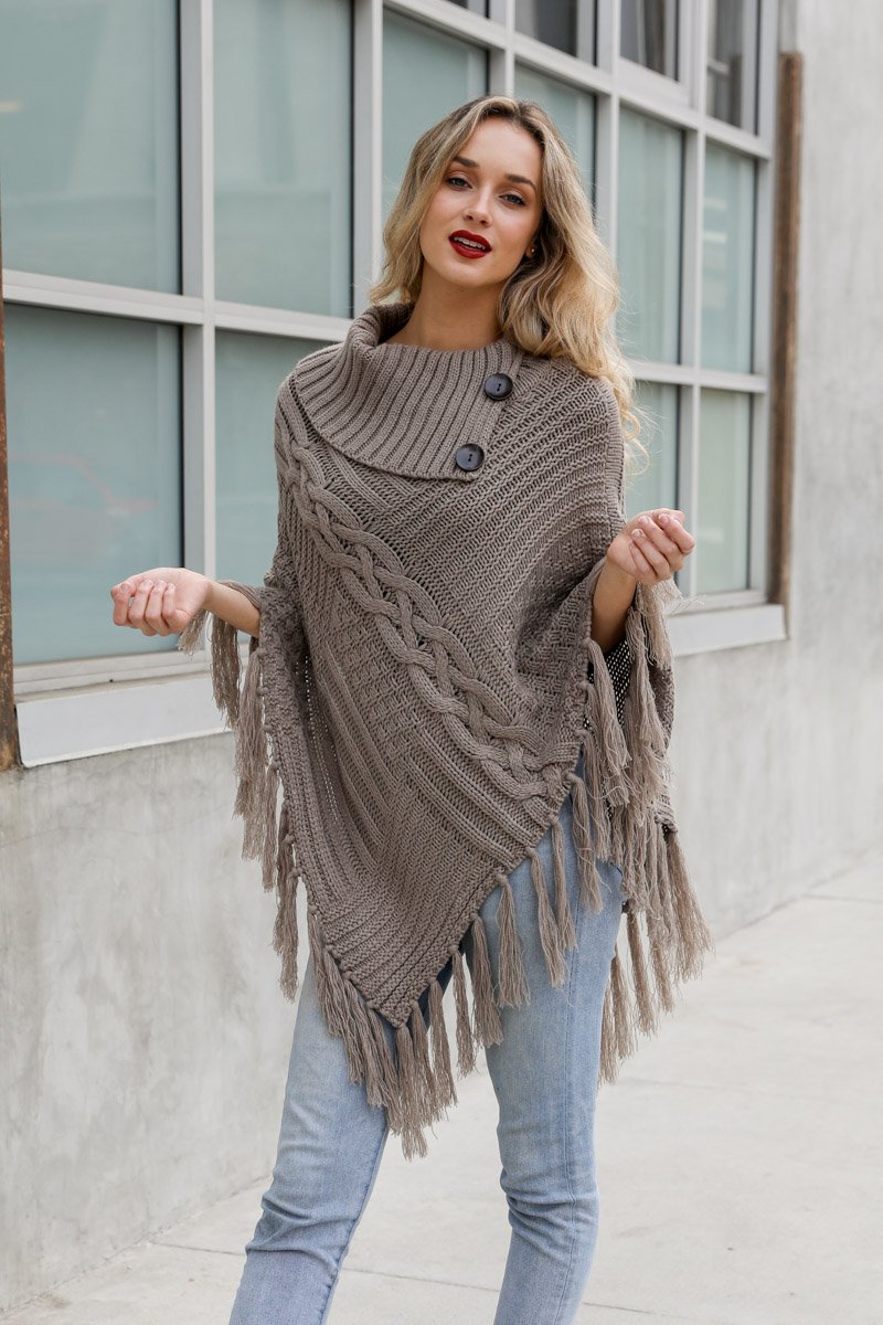 High Neck Poncho Ponchos Leto Collection Mocha  