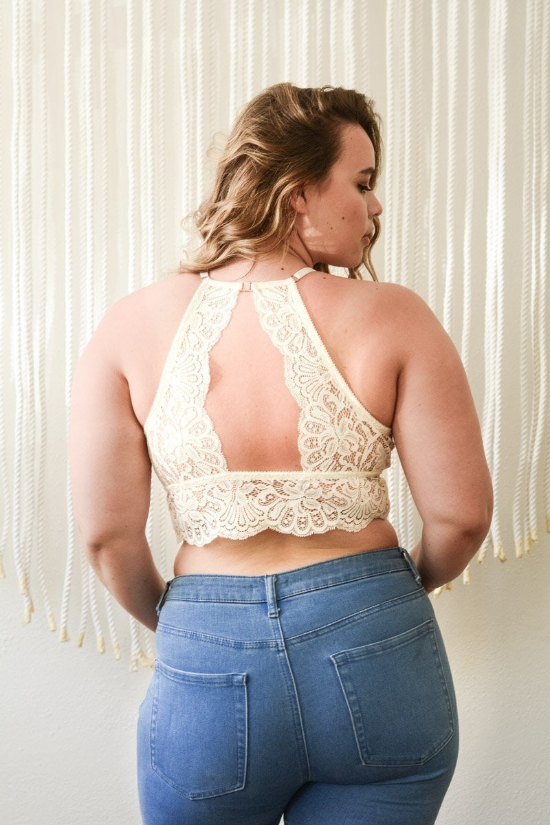 High Neck Netted Lace Bralette Plus - NeoKira Unlimited