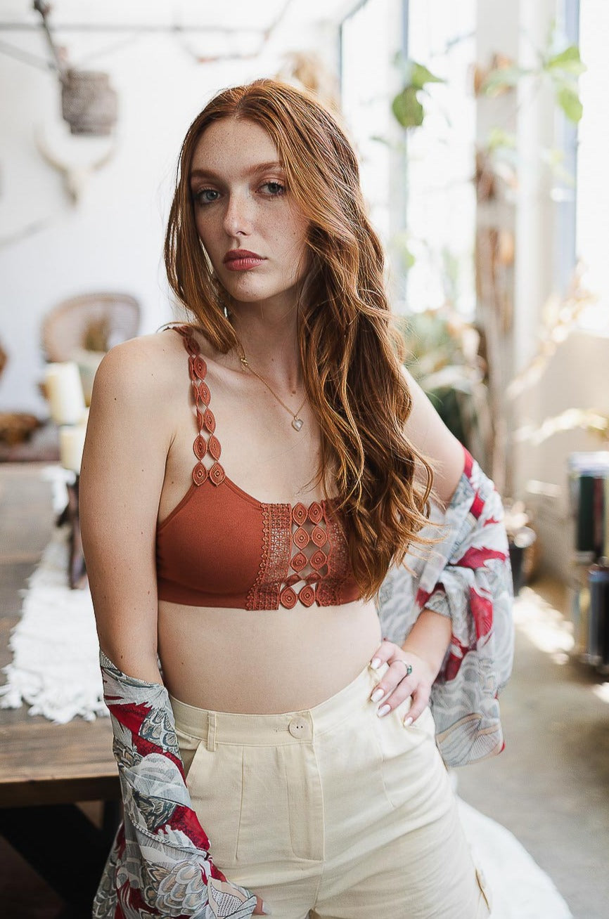 Hippie Eye Lace Applique Bralette XS/S / Rust