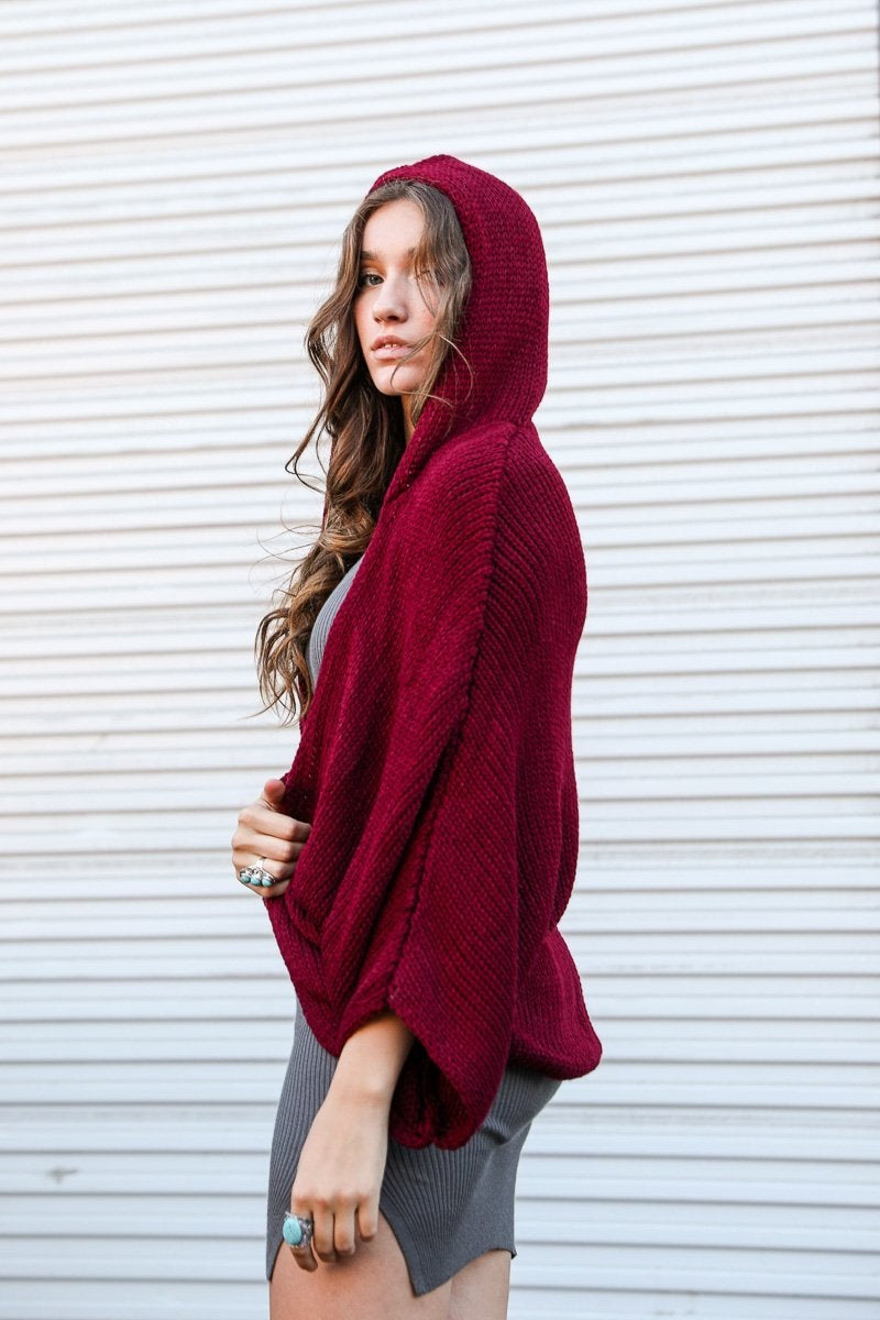 Hooded Rib Knit Cardigan Ponchos