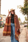 Hooded Tartan Ruana Ponchos Leto Collection Brown  