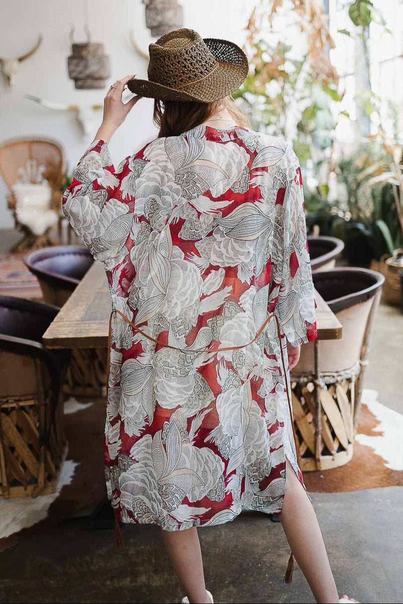 Ikebana Kimono with Belt - NeoKira Unlimited