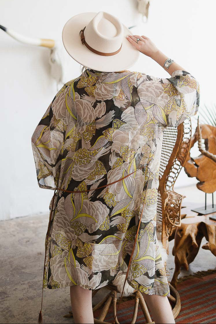 Ikebana Kimono with Belt - NeoKira Unlimited