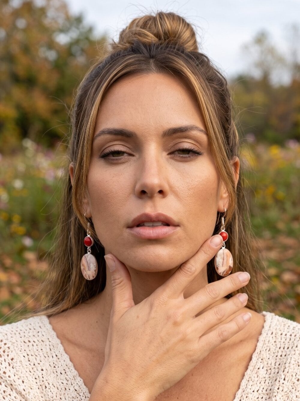 Crazy Lace Agate Red Coral Dangle Earrings 925 Sterling Silver Bohemian 2.2" - NeoKira Unlimited