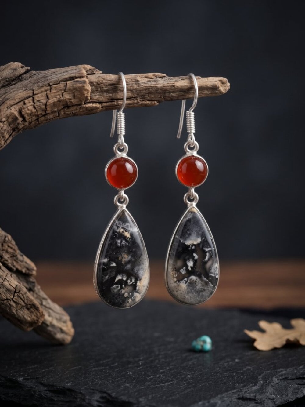 Maligano Jasper Carnelian Earrings 925 Sterling Silver Teardrop Dangle Boho 2.3" - NeoKira Unlimited