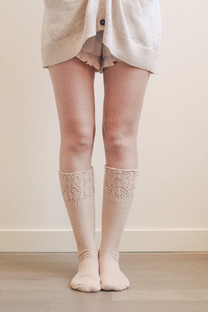 Knee High Pointelle Ribbed Socks - NeoKira Unlimited