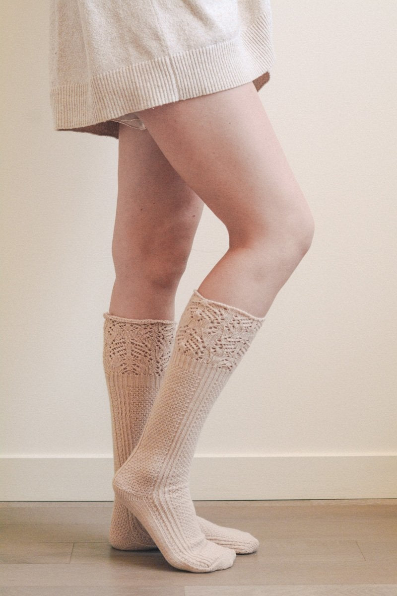 Knee High Pointelle Ribbed Socks - NeoKira Unlimited