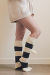 Knee High Striped Pom Socks Socks Leto Collection Black/White  