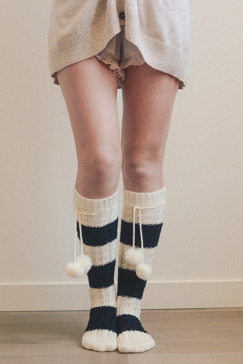 Knee High Striped Pom Socks Socks Leto Collection   