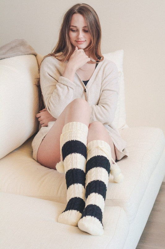 Knee High Striped Pom Socks - NeoKira Unlimited