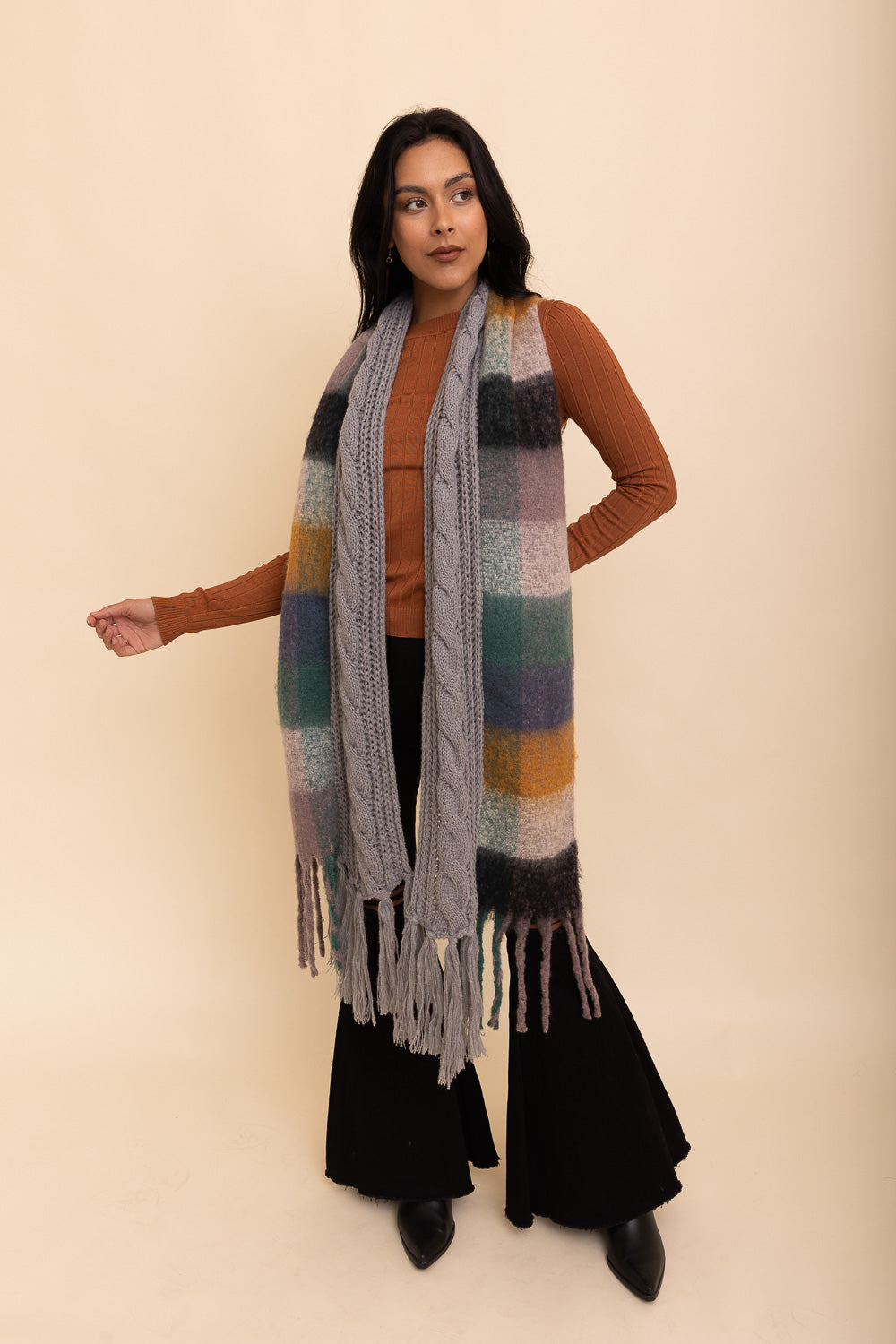 Knit Blend Tassel Trim Scarf Scarves Leto Collection   