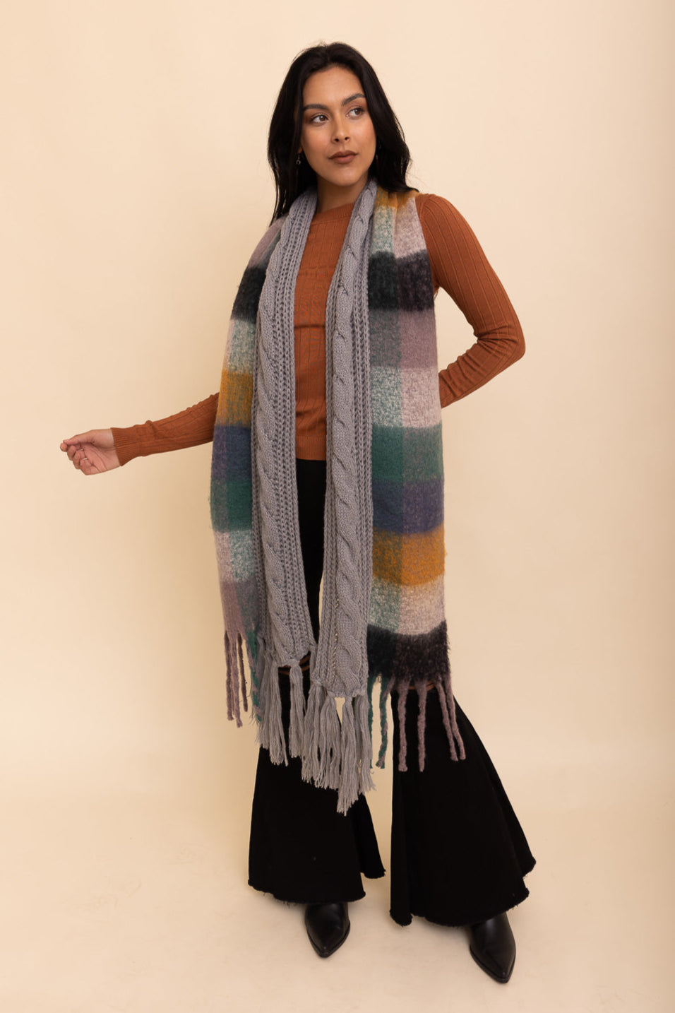 Knit Blend Tassel Trim Scarf - NeoKira Unlimited