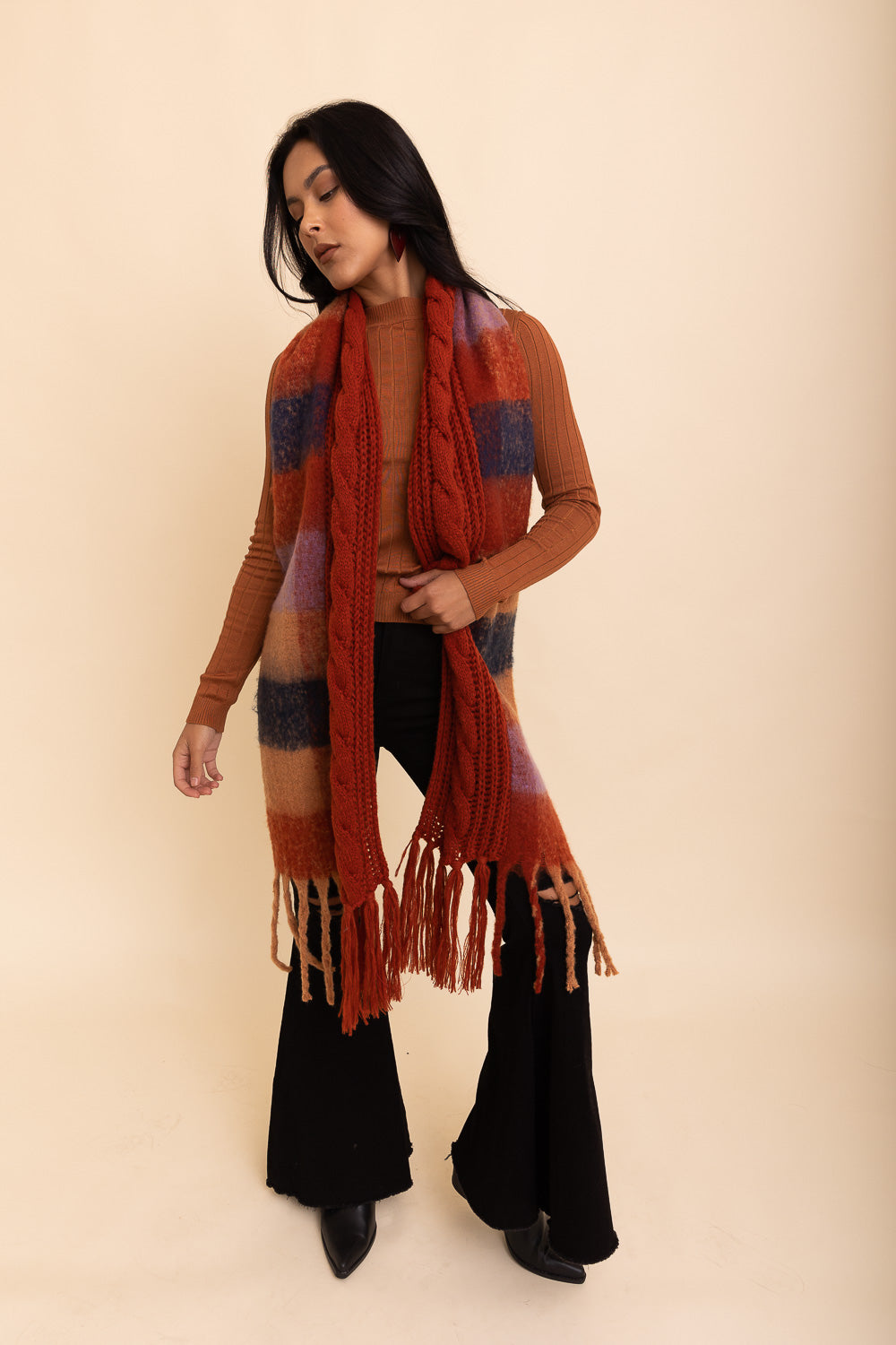 Knit Blend Tassel Trim Scarf Scarves Leto Collection   