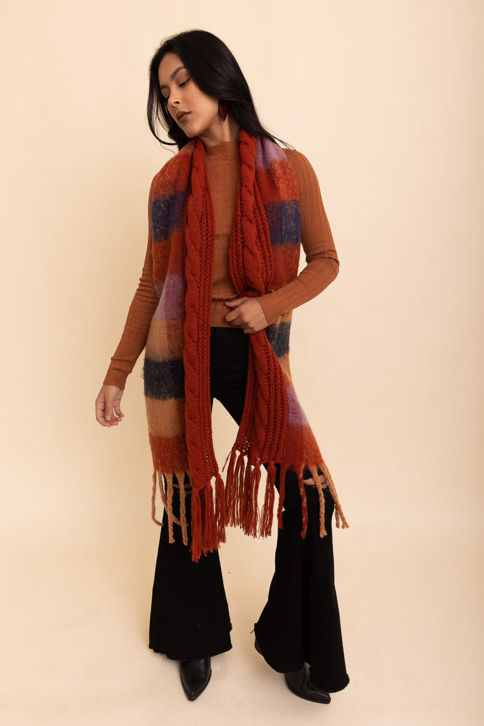 Knit Blend Tassel Trim Scarf - NeoKira Unlimited