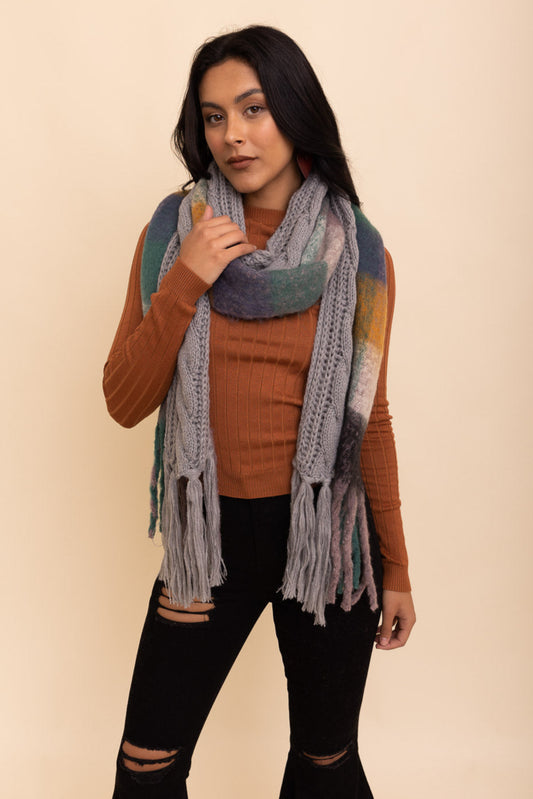 Knit Blend Tassel Trim Scarf - NeoKira Unlimited