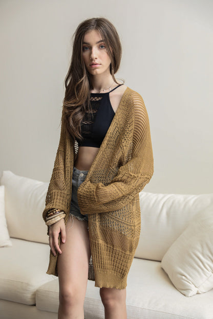 Knit Netted Cardigan Ponchos Bronze