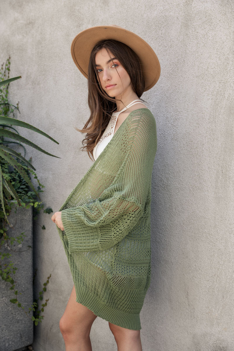 Knit Netted Cardigan Cardigan Leto Collection Moss  