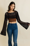 Loom Knitted Cropped Sweater Top Leto Collection XS/S Black 