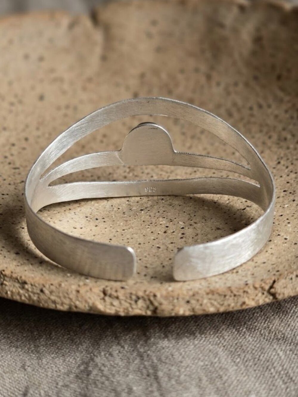 Sterling Silver 925 Labradorite Cuff Bracelet Sculptural Open Boho 2.4" Diameter - NeoKira Unlimited