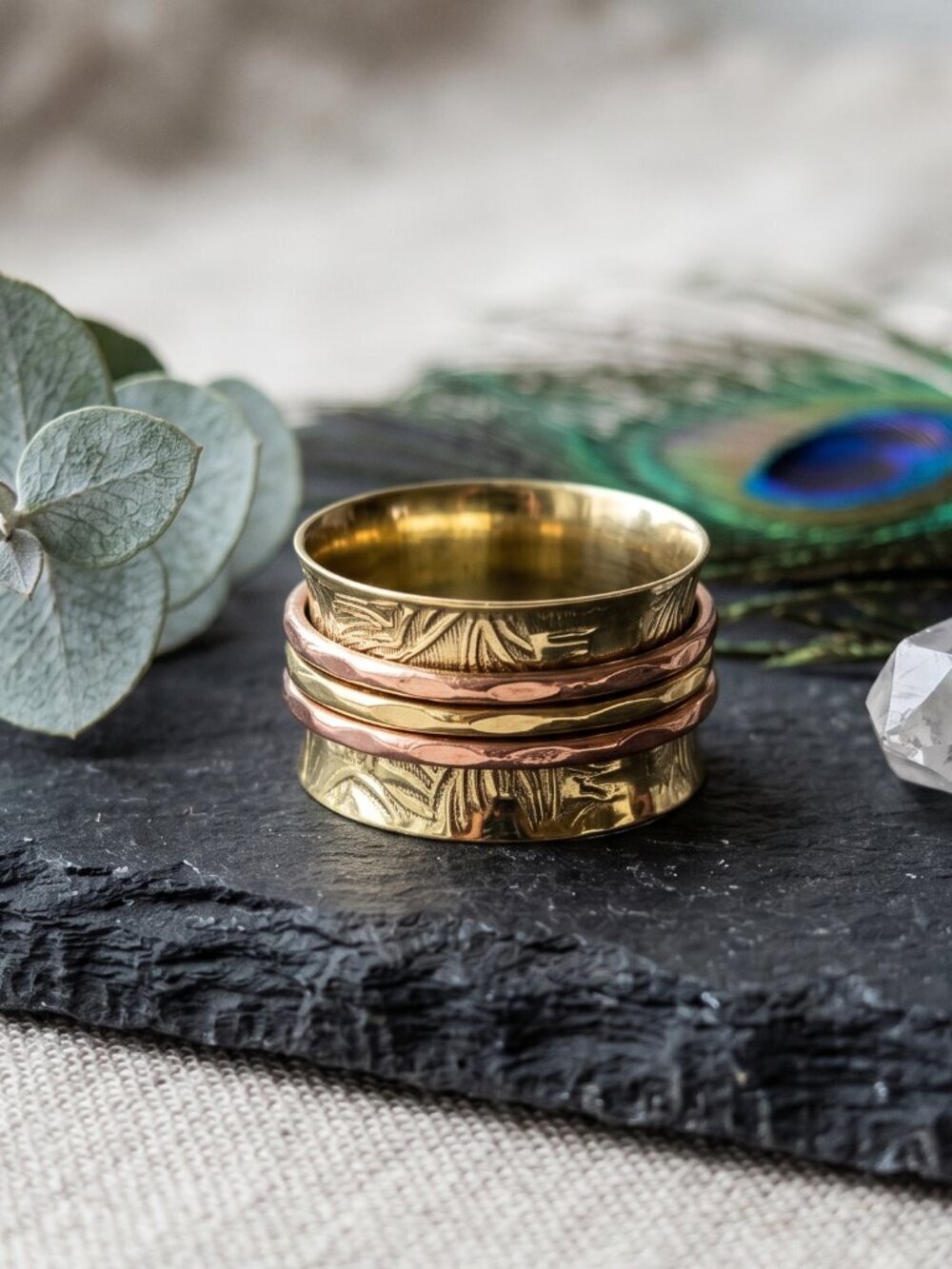 Spinner Ring 925 Sterling Silver Gold Plated Copper Fidget Wide Band Size 9 - NeoKira Unlimited
