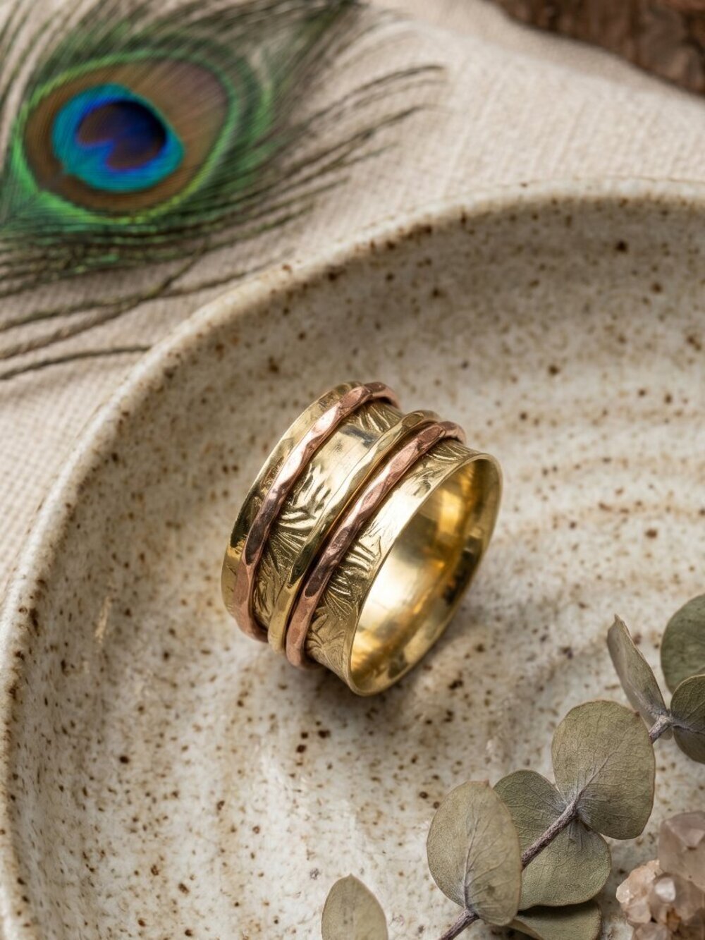 Spinner Ring 925 Sterling Silver Gold Plated Copper Fidget Wide Band Size 9 - NeoKira Unlimited