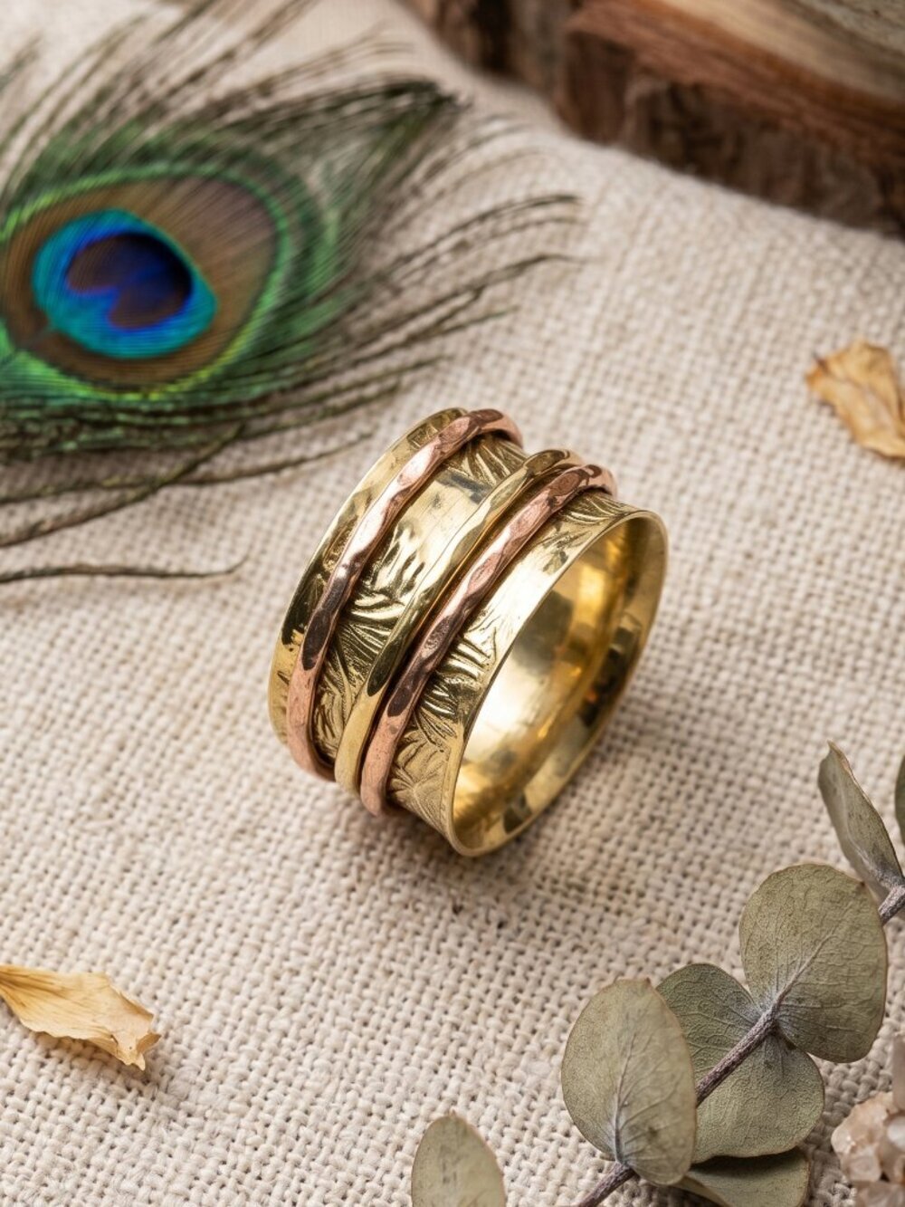 Spinner Ring 925 Sterling Silver Gold Plated Copper Fidget Wide Band Size 9 - NeoKira Unlimited