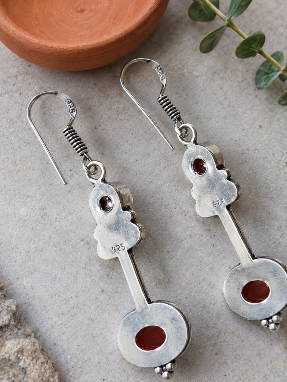 Carnelian Earrings 925 Sterling Silver Drop Dangle Artisan Two Stone Boho 2.3" - NeoKira Unlimited
