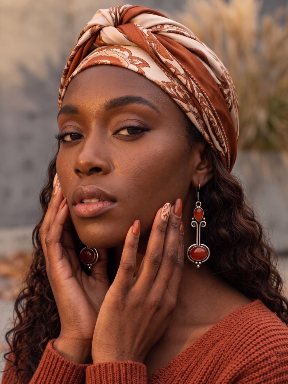 Carnelian Earrings 925 Sterling Silver Drop Dangle Artisan Two Stone Boho 2.3" - NeoKira Unlimited