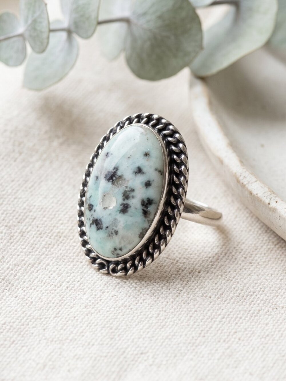 925 Sterling Silver Genuine Kiwi Jasper Ring Artisan Boho Statement Oval Sz 9 - NeoKira Unlimited