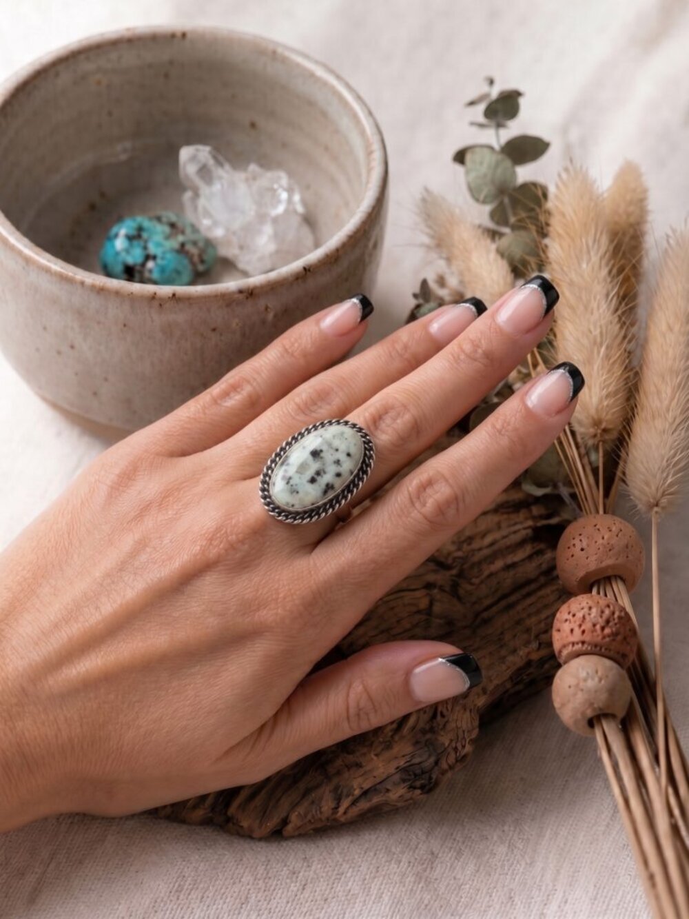 925 Sterling Silver Genuine Kiwi Jasper Ring Artisan Boho Statement Oval Sz 9 - NeoKira Unlimited