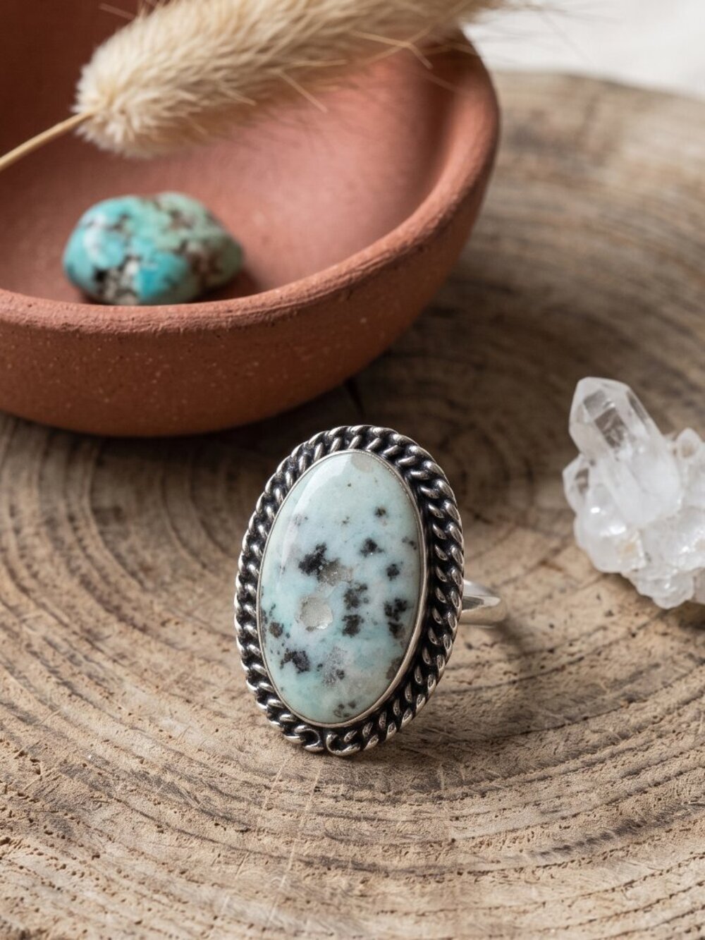 925 Sterling Silver Genuine Kiwi Jasper Ring Artisan Boho Statement Oval Sz 9 - NeoKira Unlimited